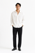 Men's White Textured Cotton Blend Shirt