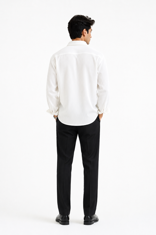 Men's White Textured Cotton Blend Shirt