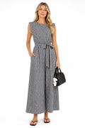 Women's Black Checked Cotton Maxi Jumpsuit