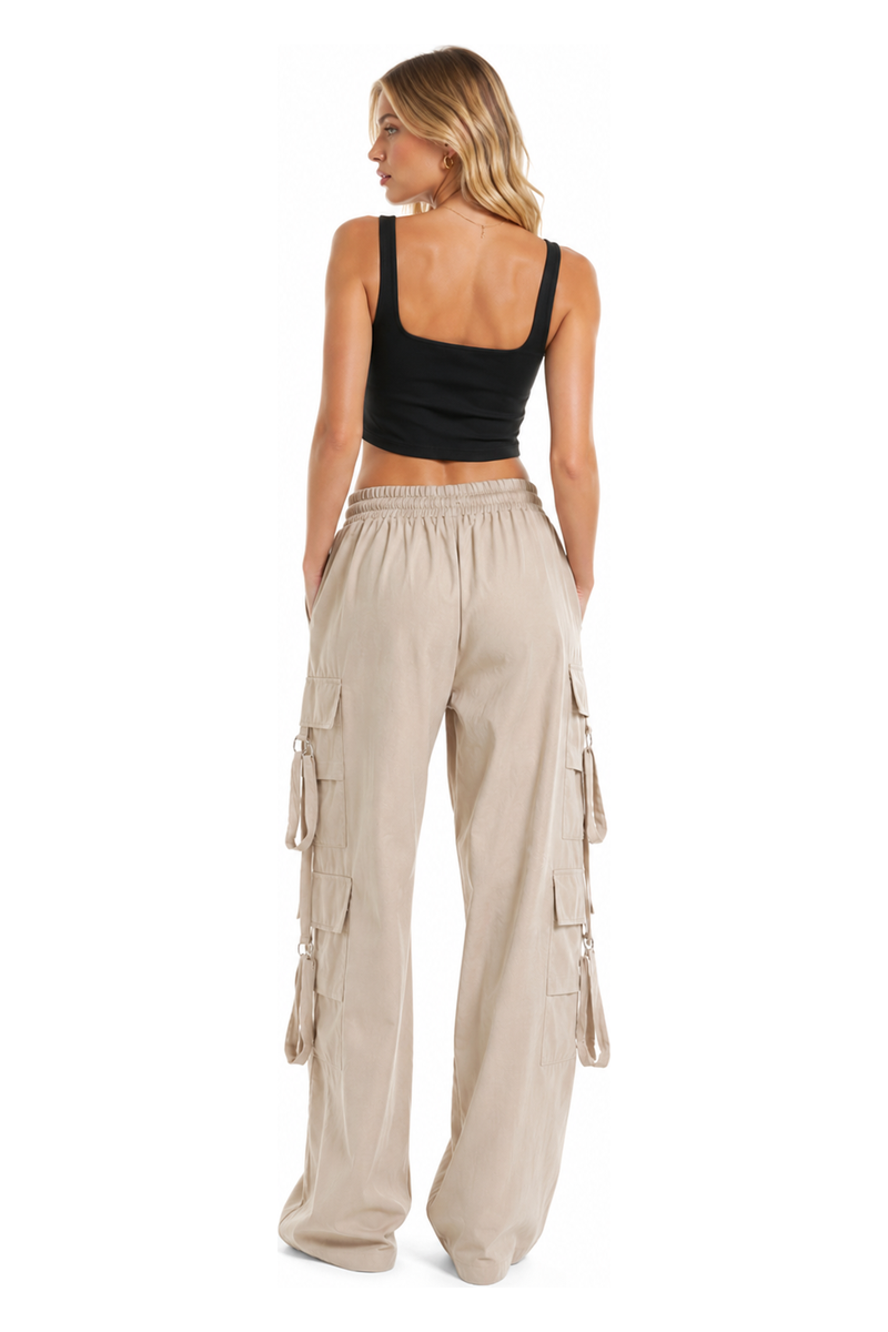 Women's Relaxed Fit Multi-Pocket Cargo Pants – Beige